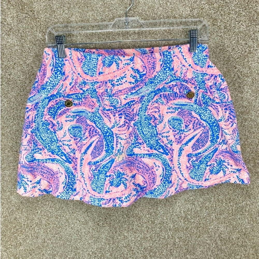 Lilly Pulitzer Madison Alligator Print Skort Women M Pink Blue Gold Button Mini